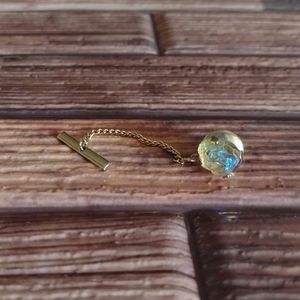 Vintage Private Label Moon Rock Tie Pin Gold Tone Chain w/ Albert T-Bar